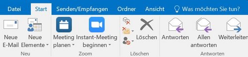 Screenshot: Oberfläche des Zoom-Plugins in der Outlook-Startleiste.