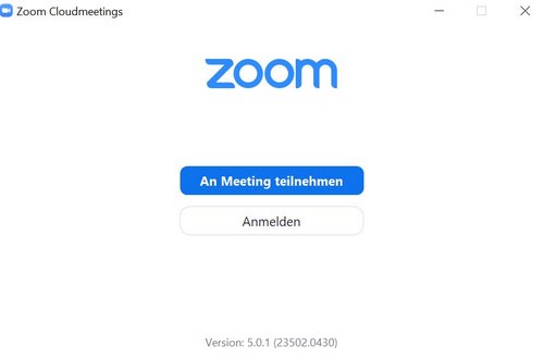 Screenshot: Startfenster des Zoom-Clients mit Button zum Beitreten eines Meetings oder zum Anmelden.